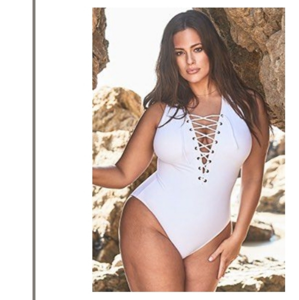 Ashley Graham x Swimsuits For All White Lace up One Piece Wireless Size 12 NWOT
